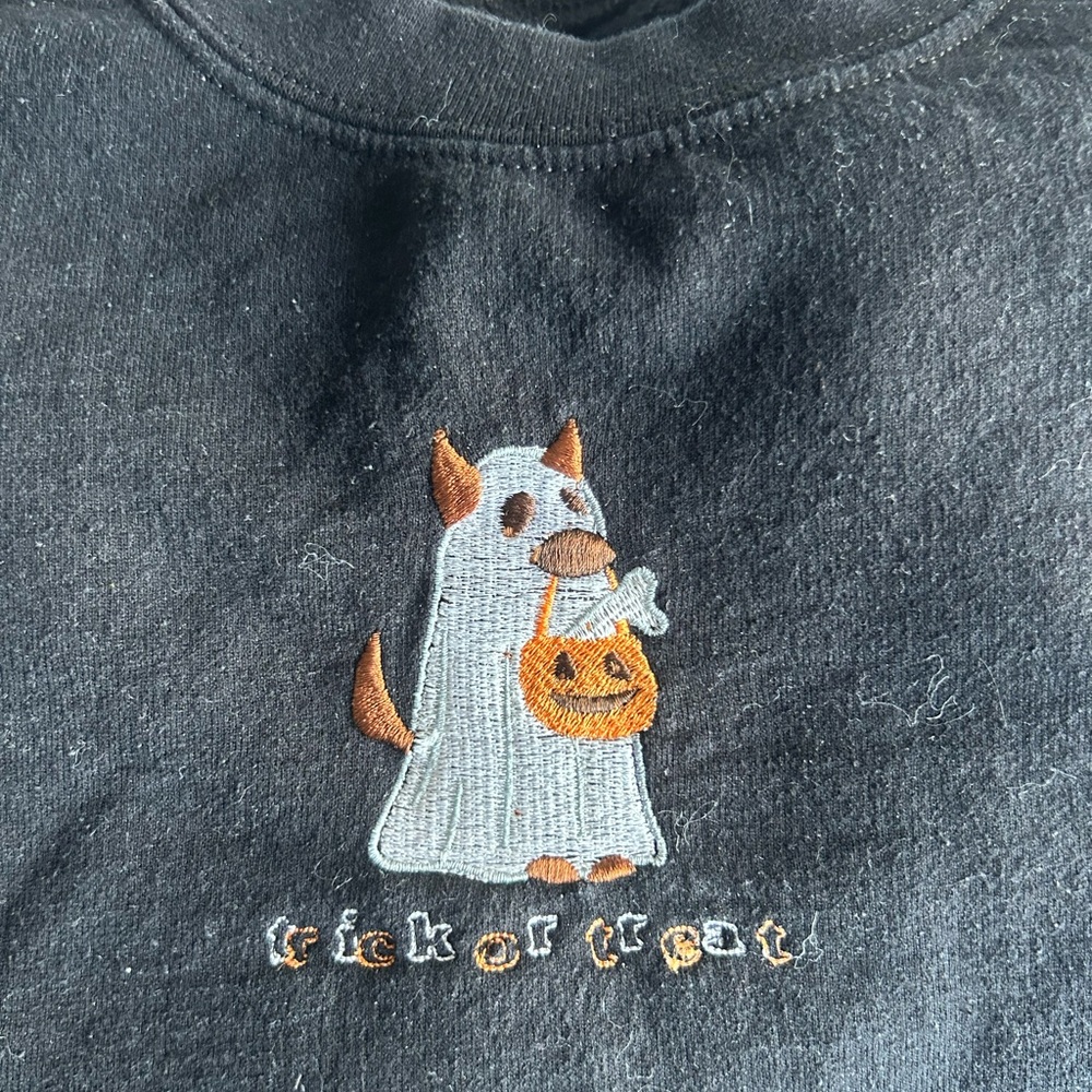 Black Halloween Sweatshirt with Embroidered Ghost Design